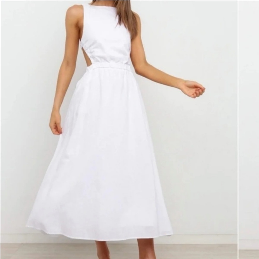Petal & Pup White Esther Linen/Cotton Blend A-line Open Back Midi Dress 0US